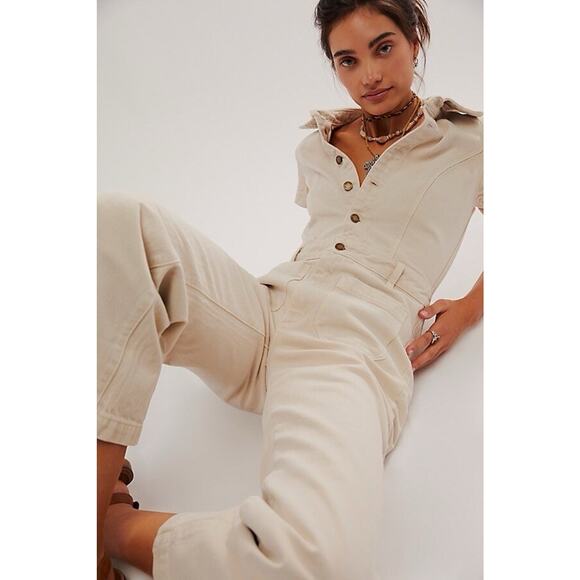 Free People Pants - Rollas Jumpsuit White/Ivory/Cream Denim S Free People Western boho cowgirl